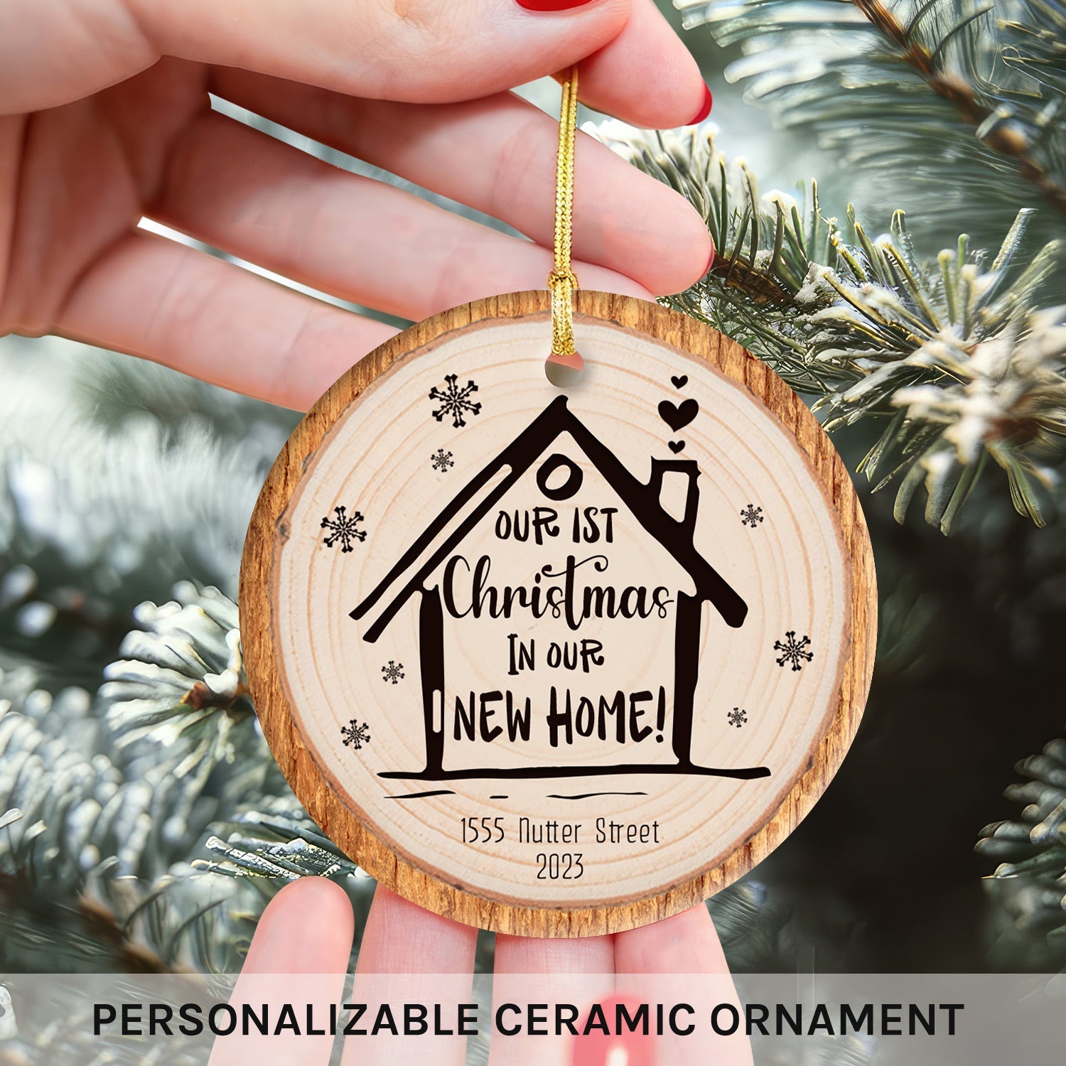 Our 1st Christmas In Our New Home - Personalized First Christmas gift For Family - Custom Circle Ceramic Ornament - MyMindfulGifts