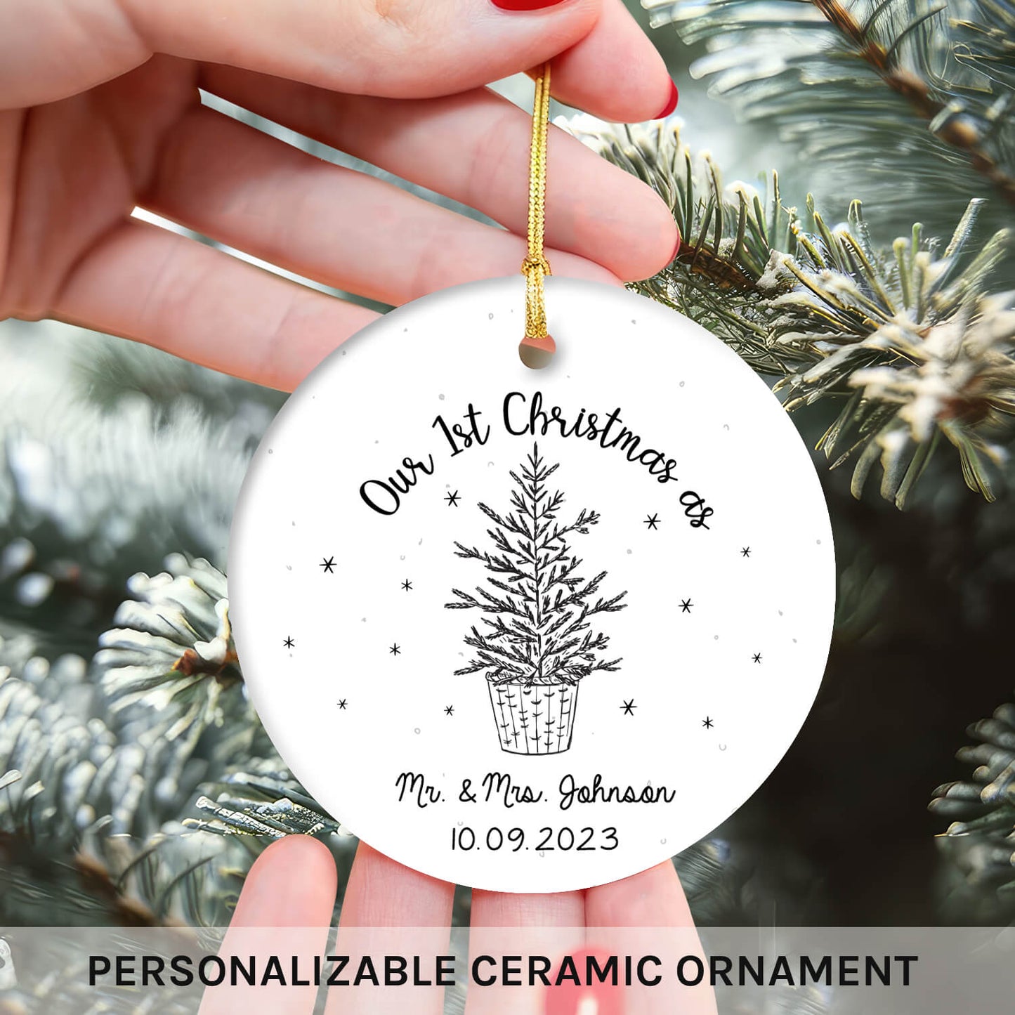 Our 1st Christmas as Mr. & Mrs, - Personalized First Christmas gift For Husband or Wife - Custom Circle Ceramic Ornament - MyMindfulGifts