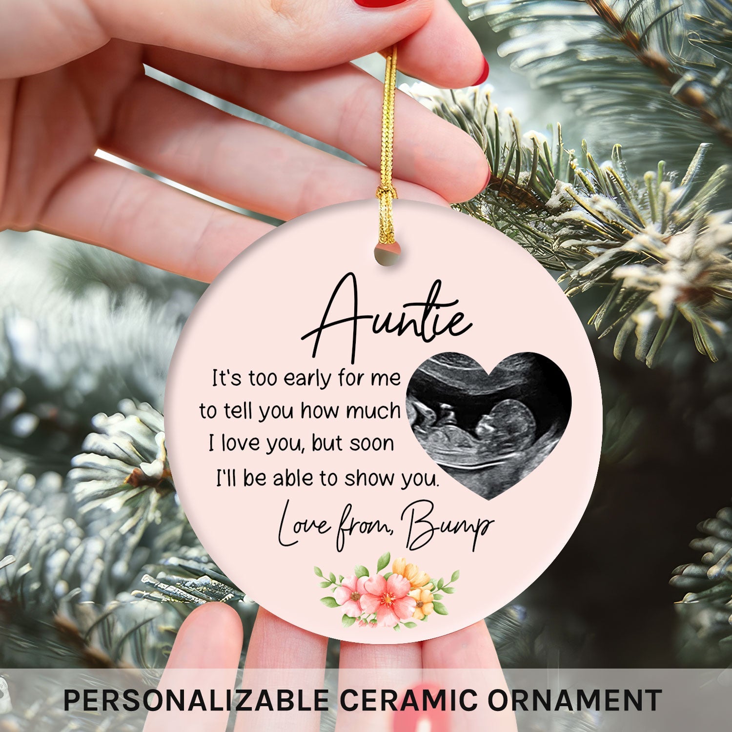 Auntie - Personalized Birthday or Christmas gift For Aunt - Custom Circle Ceramic Ornament - MyMindfulGifts