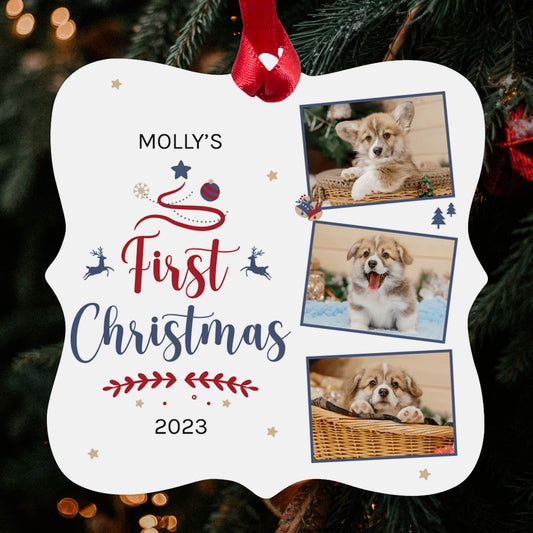 Dog First Christmas - Personalized First Christmas gift For Dog Lovers - Custom Square Aluminum Ornament - MyMindfulGifts