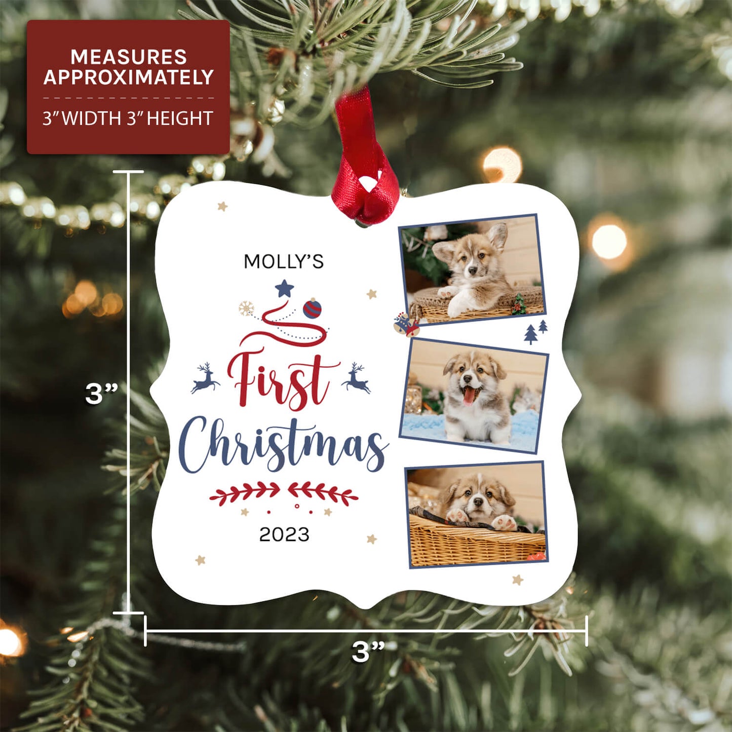 Dog First Christmas - Personalized First Christmas gift For Dog Lovers - Custom Square Aluminum Ornament - MyMindfulGifts