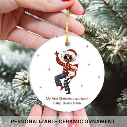 My First Christmas as Nana - Personalized First Christmas gift For Grandma - Custom Circle Ceramic Ornament - MyMindfulGifts