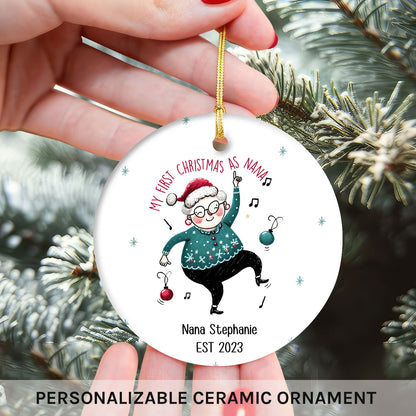My First Christmas As Nana - Personalized First Christmas gift For Grandma - Custom Circle Ceramic Ornament - MyMindfulGifts