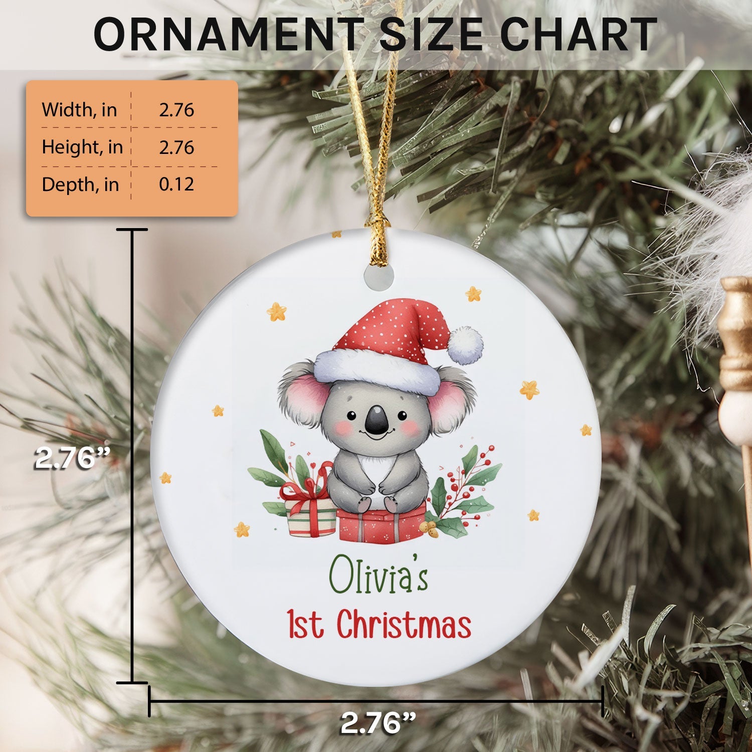 Koala Baby's 1st Christmas - Personalized First Christmas gift For Baby - Custom Circle Ceramic Ornament - MyMindfulGifts
