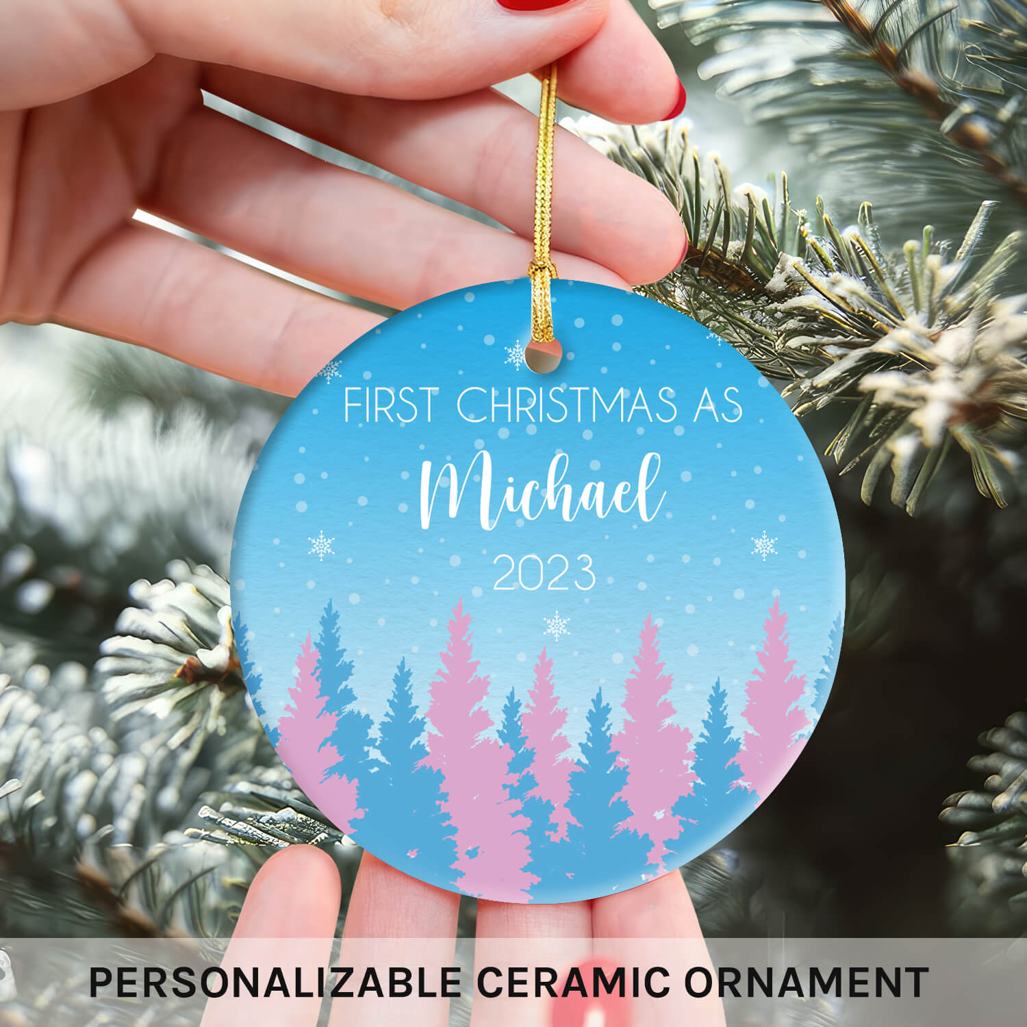 Transgender First Christmas As - Personalized First Christmas gift For Transgender - Custom Circle Ceramic Ornament - MyMindfulGifts