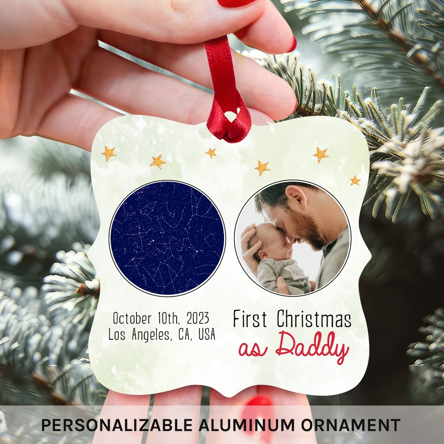First Christmas as Daddy - Personalized First Christmas gift For New Dad - Custom Square Aluminum Ornament - MyMindfulGifts