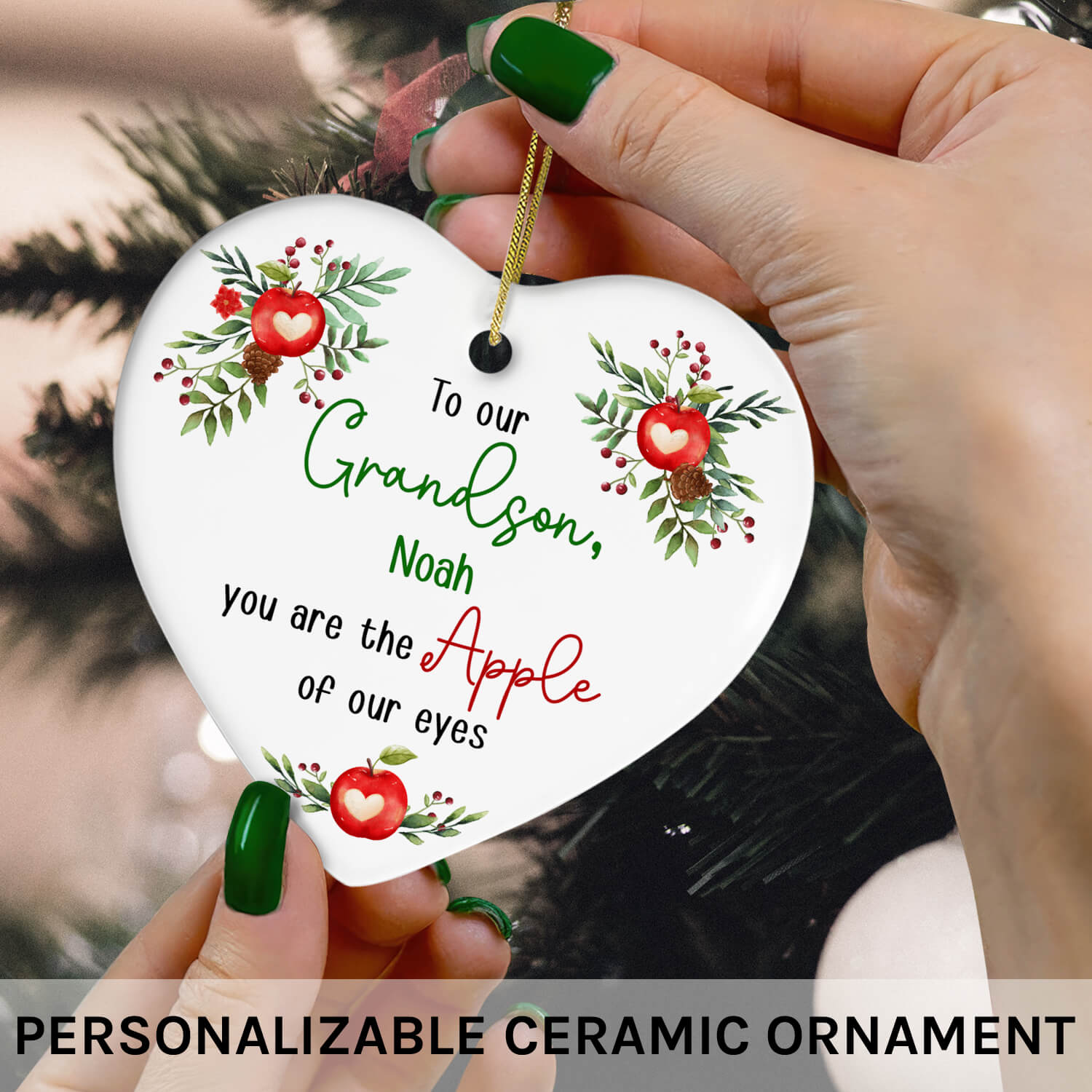 To our Grandson - Personalized Birthday or Christmas gift For Grandson - Custom Heart Ceramic Ornament - MyMindfulGifts