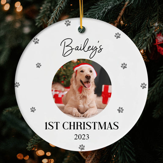 Dog First Christmas - Personalized First Christmas gift For Dog Lovers - Custom Circle Ceramic Ornament - MyMindfulGifts