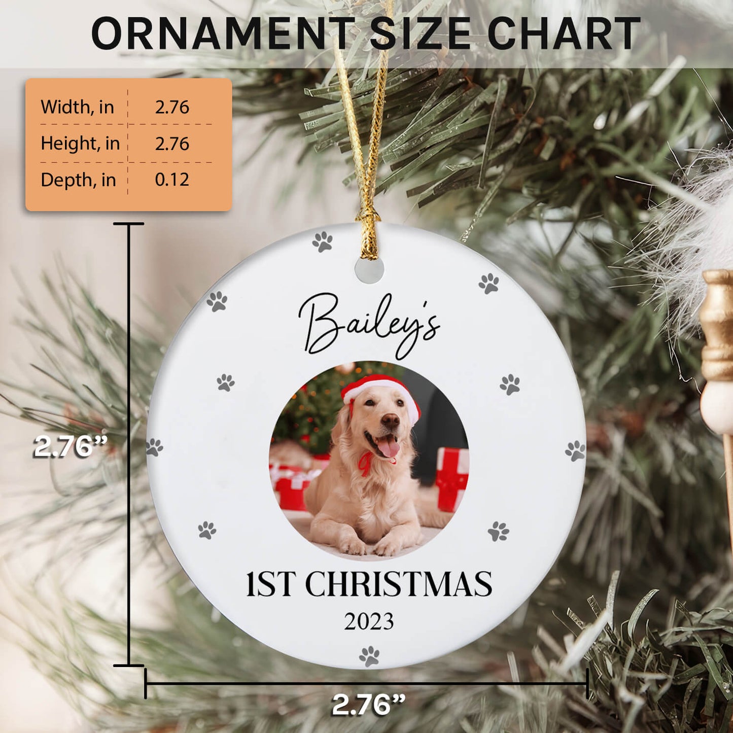 Dog First Christmas - Personalized First Christmas gift For Dog Lovers - Custom Circle Ceramic Ornament - MyMindfulGifts