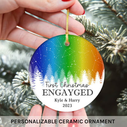 First Christmas Engayged - Personalized First Christmas gift For LGBT Fiance - Custom Circle Ceramic Ornament - MyMindfulGifts