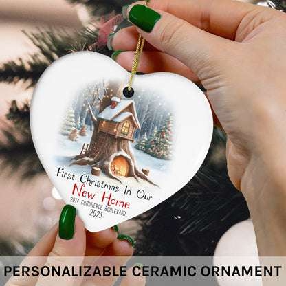 First Christmas In Our New Home - Personalized First Christmas gift For Family - Custom Heart Ceramic Ornament - MyMindfulGifts