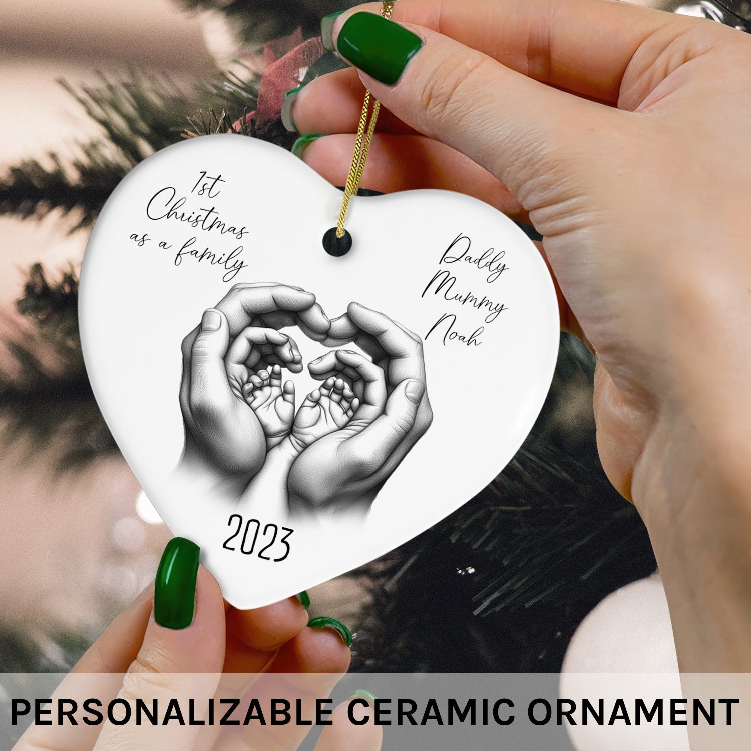 1st Christmas As A Family - Personalized First Christmas gift For Family - Custom Circle Ceramic Ornament - MyMindfulGifts