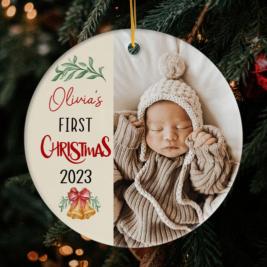 My First Christmas - Personalized First Christmas gift For Baby - Custom Circle Ceramic Ornament - MyMindfulGifts