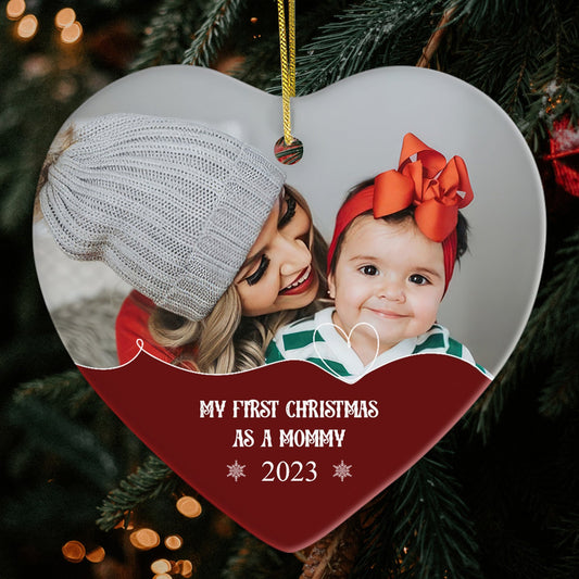 My First Christmas as a Mommy - Personalized First Christmas gift For New Mom - Custom Heart Ceramic Ornament - MyMindfulGifts