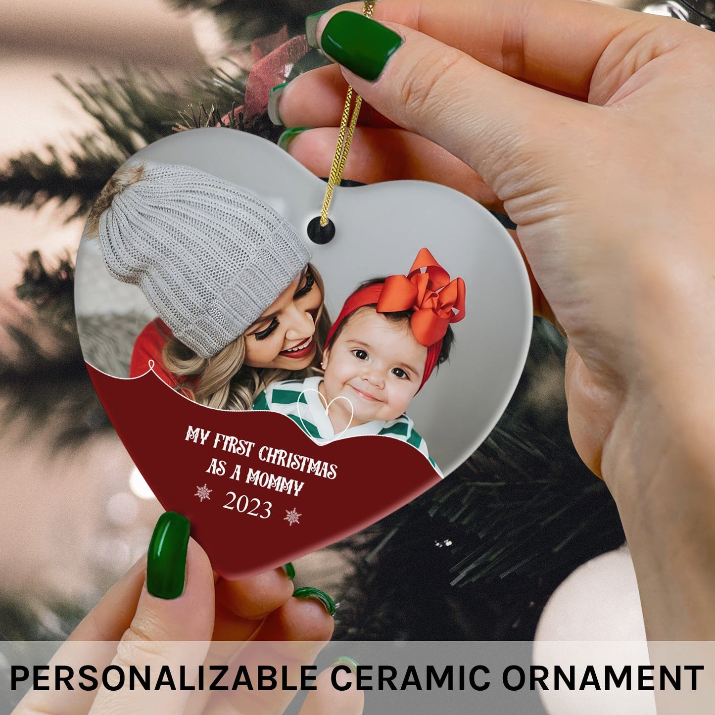 My First Christmas as a Mommy - Personalized First Christmas gift For New Mom - Custom Heart Ceramic Ornament - MyMindfulGifts