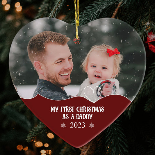 My First Christmas as a Daddy - Personalized First Christmas gift For New Dad - Custom Heart Ceramic Ornament - MyMindfulGifts