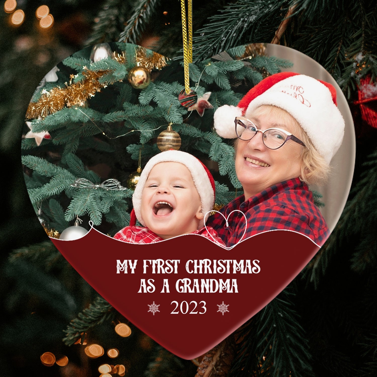 My First Christmas as a Grandma - Personalized First Christmas gift For Grandma - Custom Heart Ceramic Ornament - MyMindfulGifts