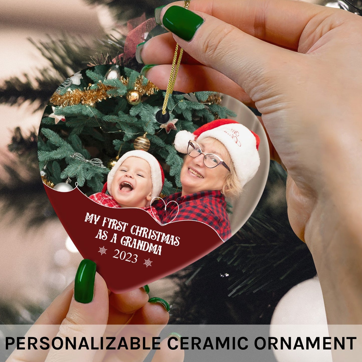 My First Christmas as a Grandma - Personalized First Christmas gift For Grandma - Custom Heart Ceramic Ornament - MyMindfulGifts