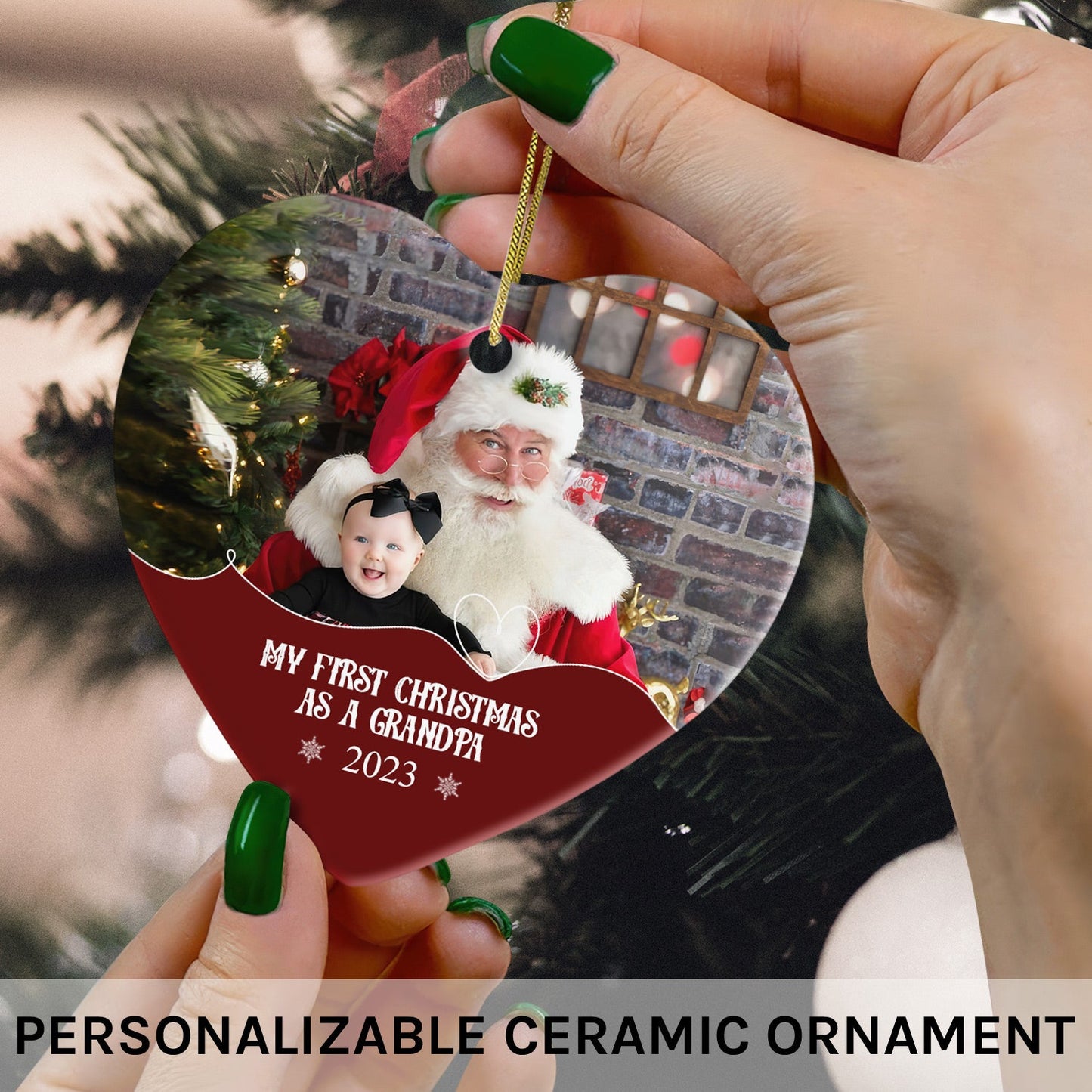 My First Christmas as a Grandpa - Personalized First Christmas gift For Grandpa - Custom Heart Ceramic Ornament - MyMindfulGifts