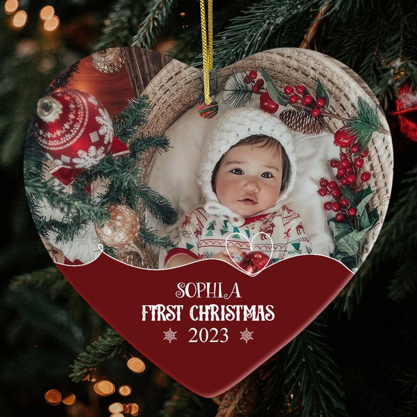 My First Christmas - Personalized First Christmas gift For Baby - Custom Heart Ceramic Ornament - MyMindfulGifts