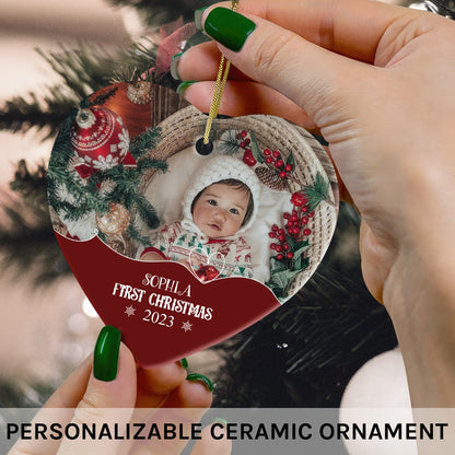 My First Christmas - Personalized First Christmas gift For Baby - Custom Heart Ceramic Ornament - MyMindfulGifts