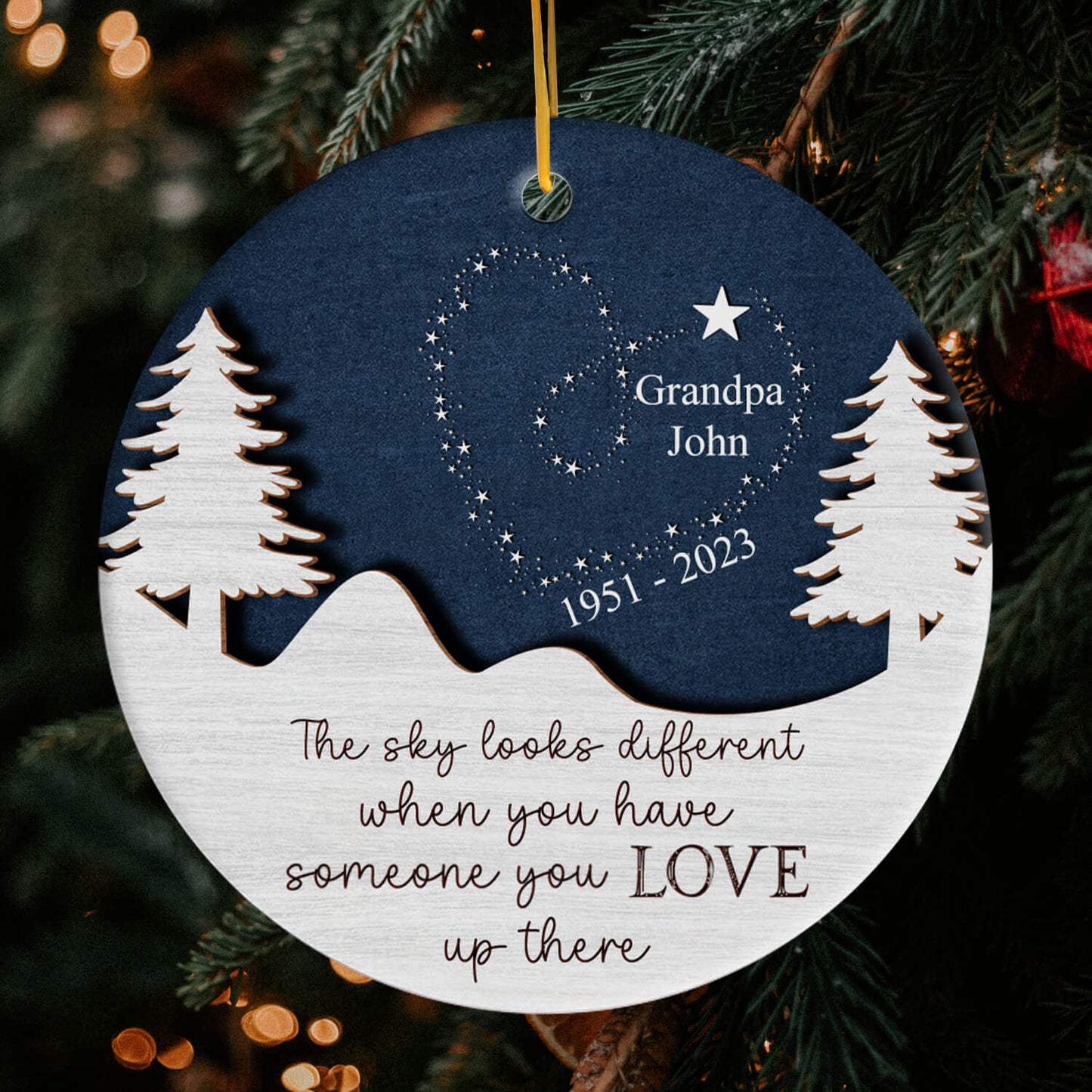 The Sky Looks So Different - Personalized Memorial Christmas gift For Family - Custom Circle Ceramic Ornament - MyMindfulGifts