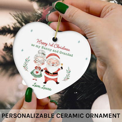 1st Christmas As My Nanny And Grandad - Personalized First Christmas gift For Grandparents - Custom Heart Ceramic Ornament - MyMindfulGifts