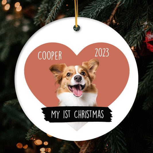 My 1st Christmas - Personalized First Christmas gift For Dog or Cat Lovers - Custom Circle Ceramic Ornament - MyMindfulGifts