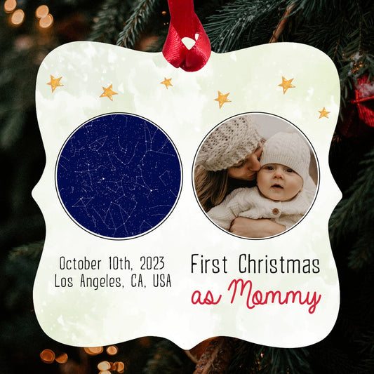 First Christmas as Mommy - Personalized First Christmas gift For New Mom - Custom Square Aluminum Ornament - MyMindfulGifts