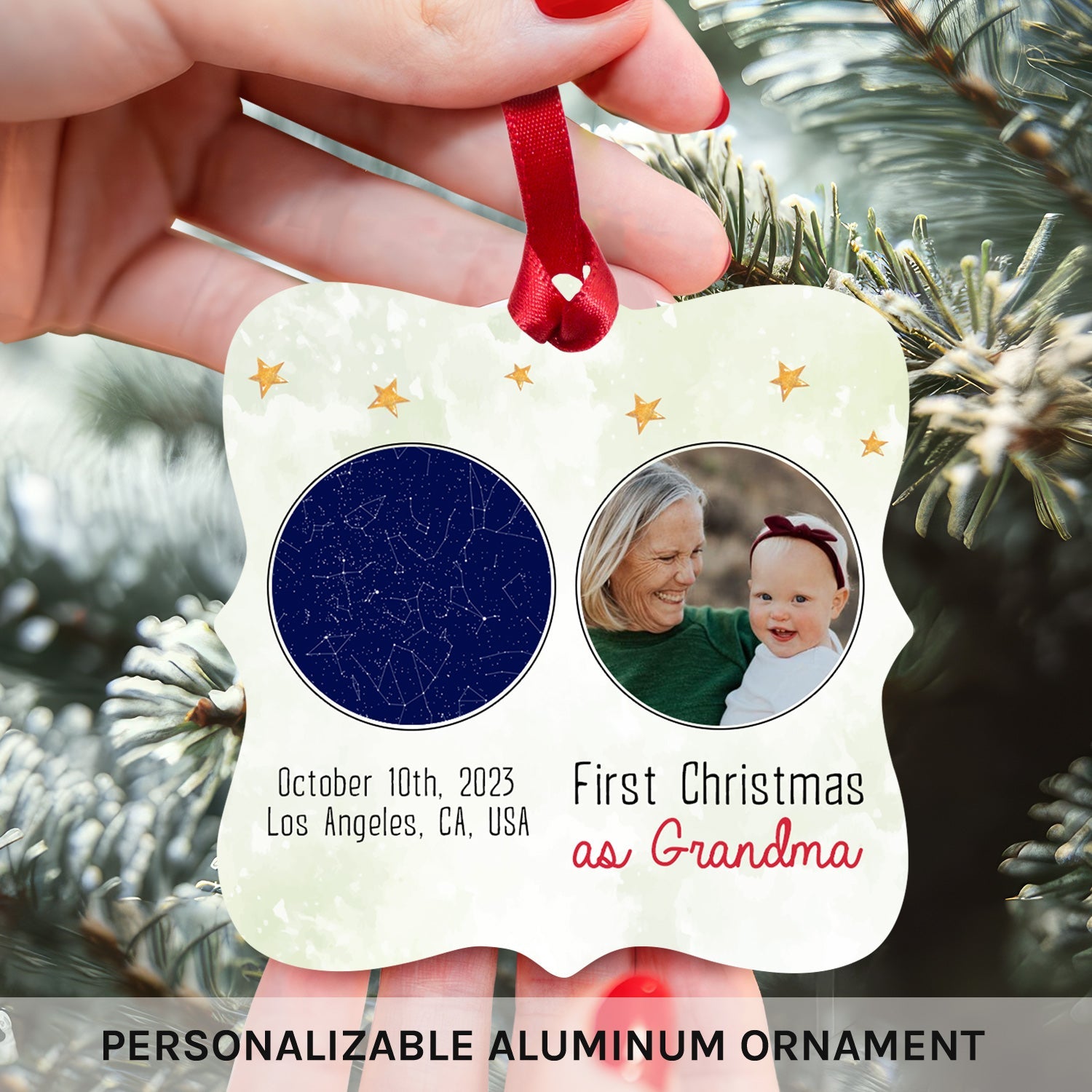 First Christmas as Grandma - Personalized First Christmas gift For Grandma - Custom Square Aluminum Ornament - MyMindfulGifts