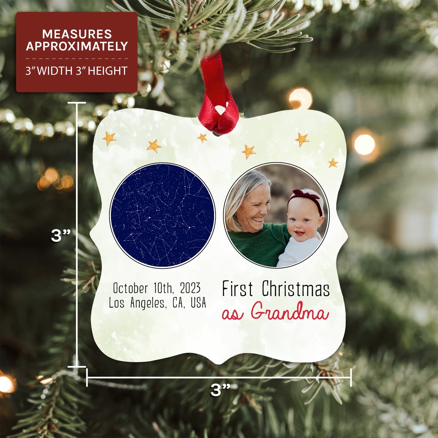 First Christmas as Grandma - Personalized First Christmas gift For Grandma - Custom Square Aluminum Ornament - MyMindfulGifts