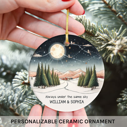 Always Under The Same Sky - Personalized Christmas gift For Long Distance Couple or Friends - Custom Circle Ceramic Ornament - MyMindfulGifts