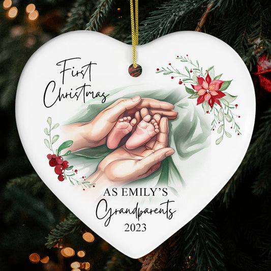 First Christmas as Grandparents - Personalized First Christmas gift For Grandparents - Custom Heart Ceramic Ornament - MyMindfulGifts