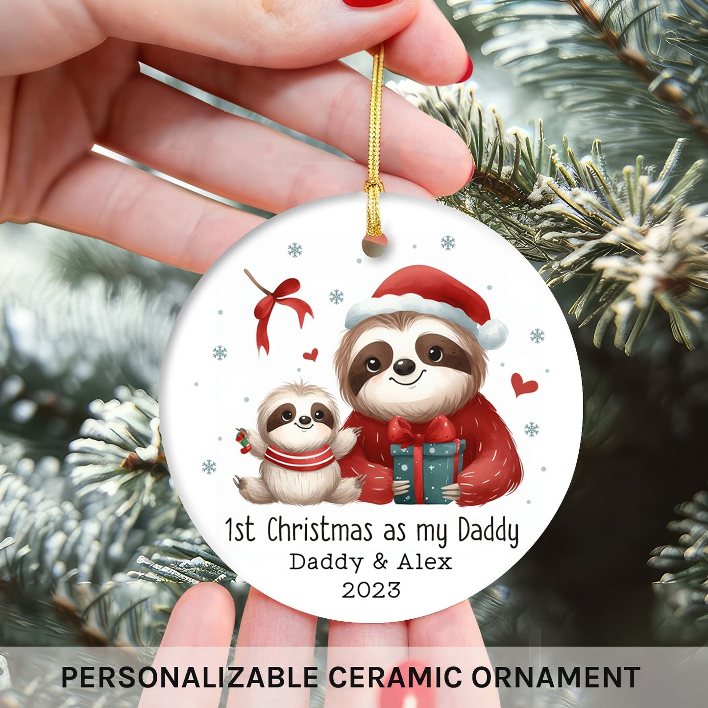 First Christmas As Daddy - Personalized First Christmas gift For New Dad - Custom Circle Ceramic Ornament - MyMindfulGifts