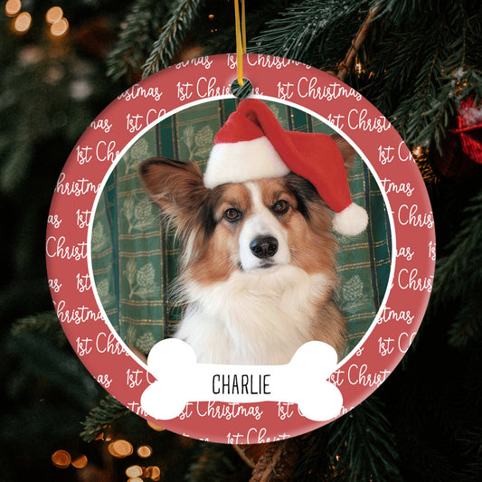 1st Christmas - Personalized First Christmas gift For Dog Lovers - Custom Circle Ceramic Ornament - MyMindfulGifts