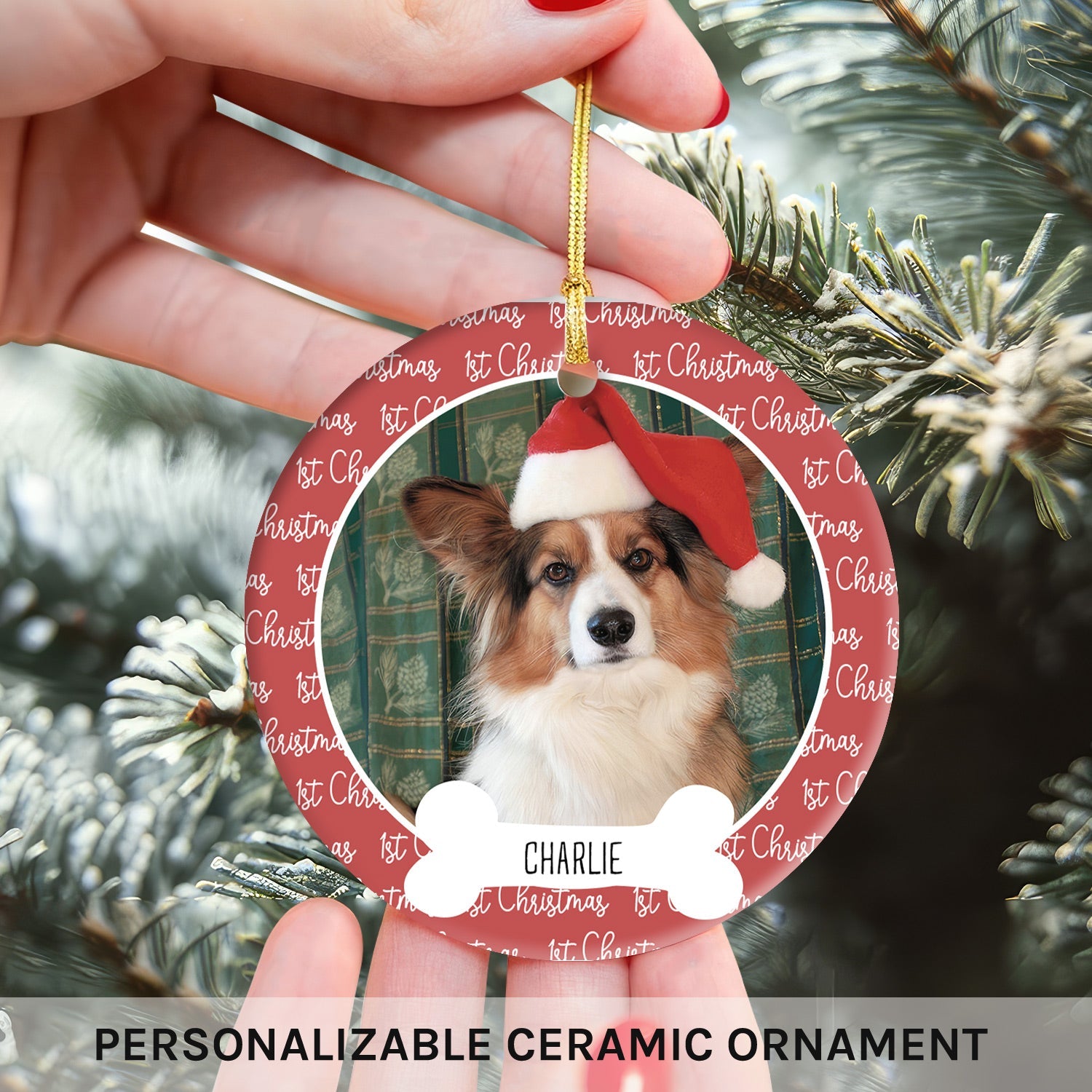 1st Christmas - Personalized First Christmas gift For Dog Lovers - Custom Circle Ceramic Ornament - MyMindfulGifts