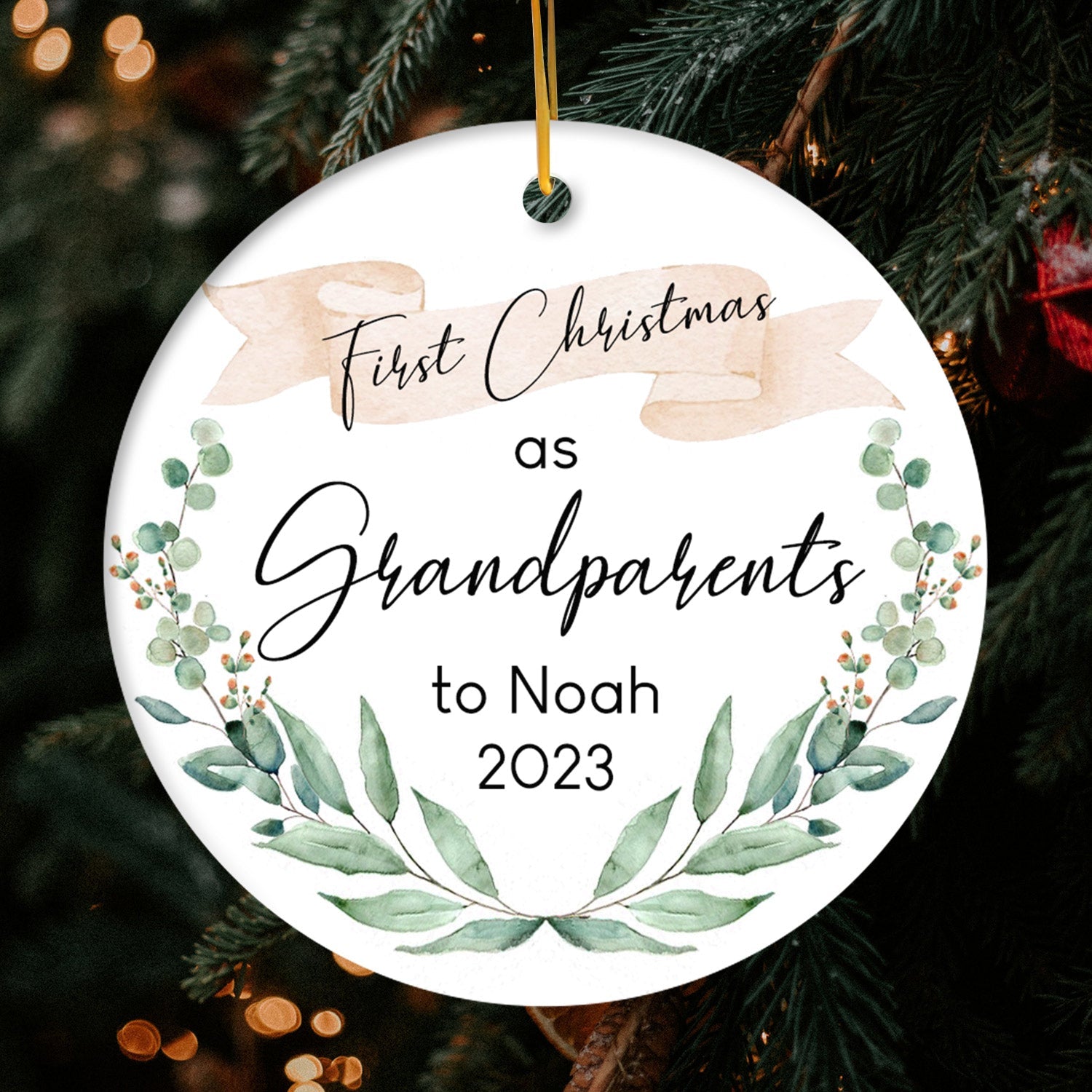 First Christmas As Grandparents - Personalized Christmas gift For Grandparents - Custom Circle Ceramic Ornament - MyMindfulGifts