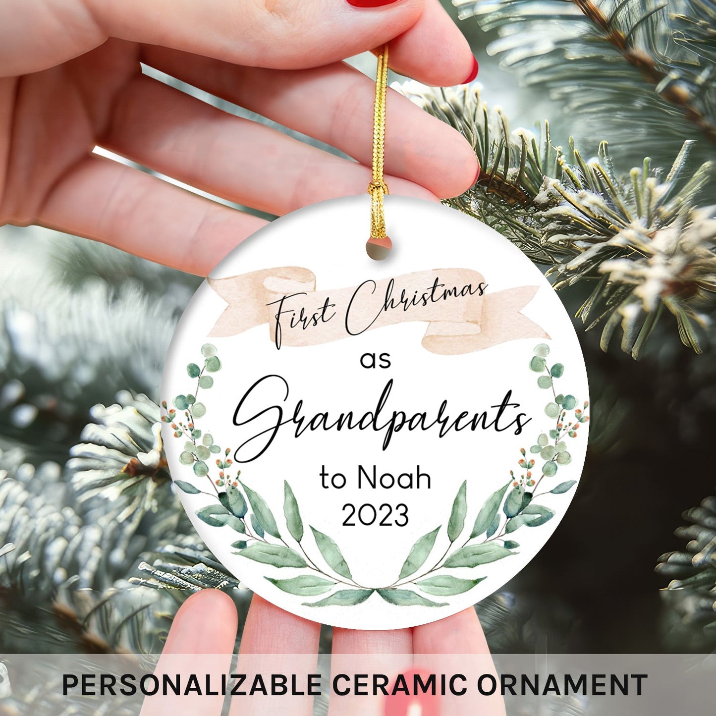 First Christmas As Grandparents - Personalized Christmas gift For Grandparents - Custom Circle Ceramic Ornament - MyMindfulGifts