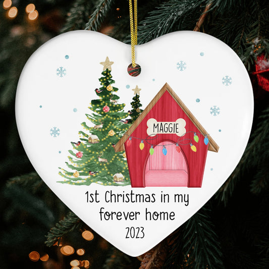 1st Christmas In My Forever Home - Personalized First Christmas gift For Dog Lovers - Custom Heart Ceramic Ornament - MyMindfulGifts