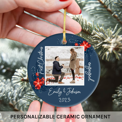 First Christmas Engaged - Personalized First Christmas gift For Fiance - Custom Circle Ceramic Ornament - MyMindfulGifts