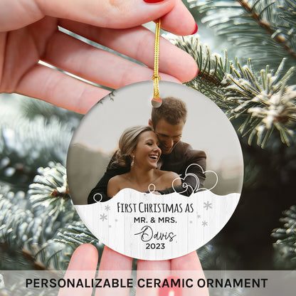 First Christmas As - Personalized First Christmas gift For Husband or Wife - Custom Circle Ceramic Ornament - MyMindfulGifts