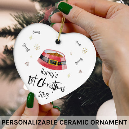 1st Christmas - Personalized First Christmas gift For Dog Lovers - Custom Heart Ceramic Ornament - MyMindfulGifts