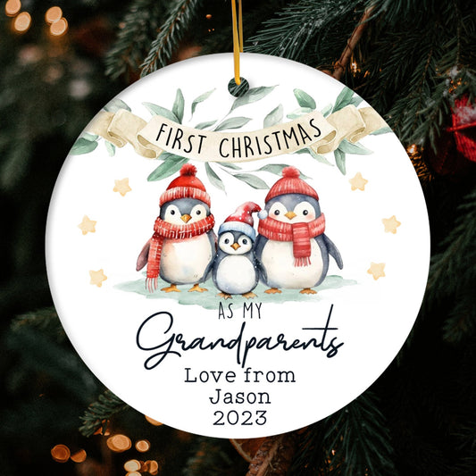 First Christmas As My Grandparents - Personalized First Christmas gift For Grandparents - Custom Circle Ceramic Ornament - MyMindfulGifts