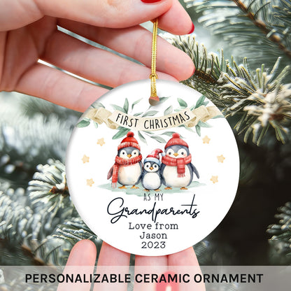 First Christmas As My Grandparents - Personalized First Christmas gift For Grandparents - Custom Circle Ceramic Ornament - MyMindfulGifts