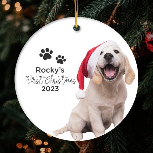 1st Christmas - Personalized First Christmas gift For Dog Lovers - Custom Circle Ceramic Ornament - MyMindfulGifts