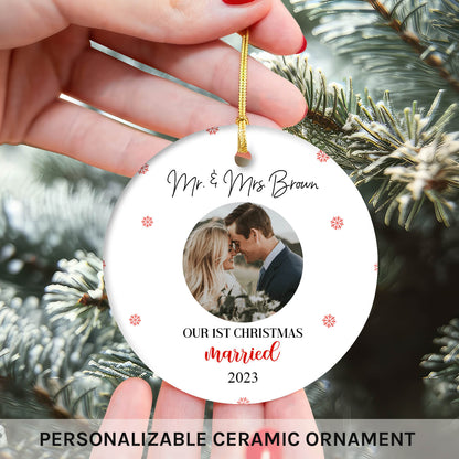 First Christmas Married - Personalized First Christmas gift For Husband or Wife - Custom Circle Ceramic Ornament - MyMindfulGifts