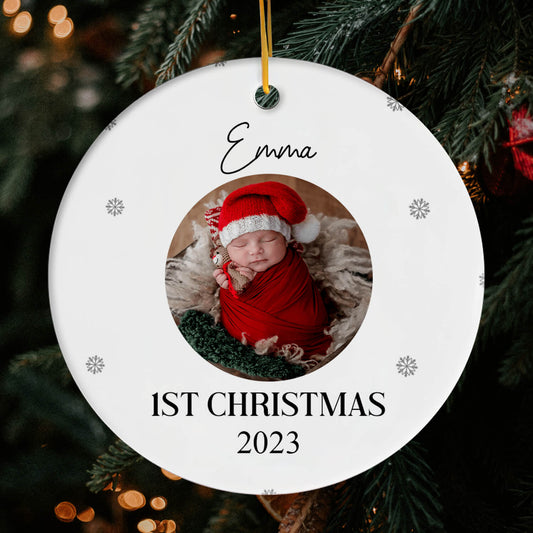 Baby's First Christmas - Personalized First Christmas gift For Baby - Custom Circle Ceramic Ornament - MyMindfulGifts