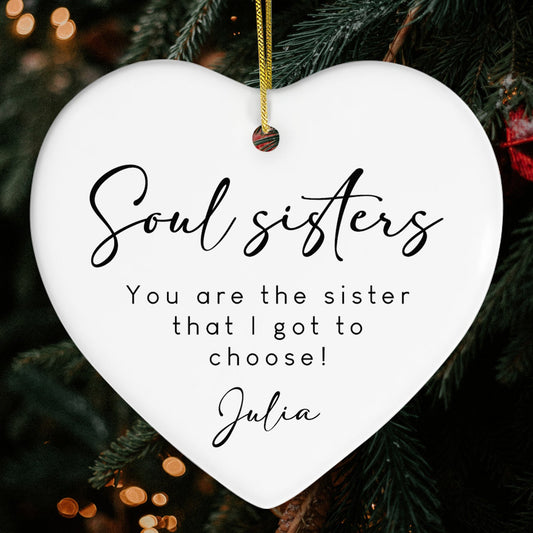 Soul Sisters - Personalized Birthday or Christmas gift For Friends - Custom Heart Ceramic Ornament - MyMindfulGifts