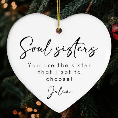 Soul Sisters - Personalized Birthday or Christmas gift For Friends - Custom Heart Ceramic Ornament - MyMindfulGifts