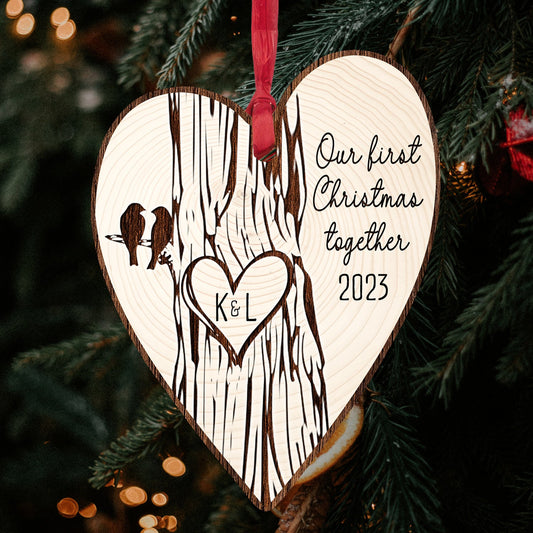 Our First Christmas Together - Personalized First Christmas gift For Husband or Wife - Custom Heart Wooden Ornament - MyMindfulGifts